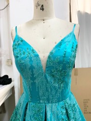 Turquoise sleeveless V neck back 2023 new sparkle fabric A line princess short prom birthday party dresses