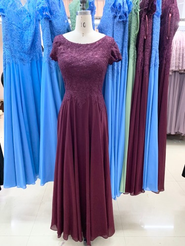 Floor Length Short Sleeve embroidery bodice and chiffon skirt Mother Of The Bride Dresses plus size for wedding