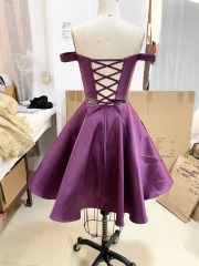 Off Shoulder Plus Size knee length stone waistline Homecoming Dresses with Pockets short 8th grade prom dresses