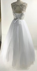 Sleeveless A Line Full Beaded Lace Up Back White Prom Dress