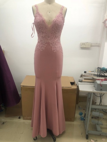 Sleeveless Deep V Neck Embroidery Pink Sexy Corset Prom Dress