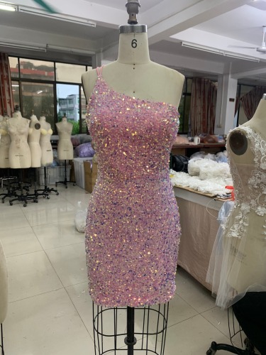 One Shoulder Knee Length Deep V Neck Black Maxi Party Homecoming Dress