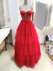 Sexy Lace Up Back Ruffle A Line Corset Fitted Elegant Luxury Sweetheart Prom Dress