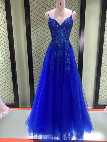 Deep V Neck Corset Bodice A Line Skirt Glitter Sexy Low Back Prom Dress