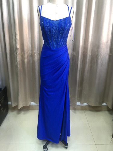 Square Neckline Corset Boning Ruffle At Waist High Slit Mermaid Trumpet Style Vestidos De Fiesta Prom Dress