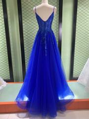 Deep V Neck Corset Bodice A Line Skirt Glitter Sexy Low Back Prom Dress