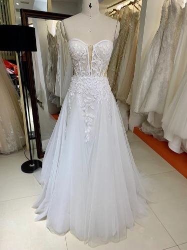 Simple Sweetheart Fitted Corset Nice Embroidery A Line Tulle Wedding Dress
