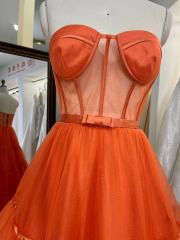 Orange hot pink royal blue sweetheart sleeveless corset see through prom tulle ball gown