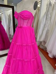 Orange hot pink royal blue sweetheart sleeveless corset see through prom tulle ball gown