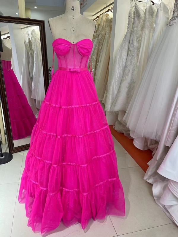 Orange hot pink royal blue sweetheart sleeveless corset see through prom tulle ball gown