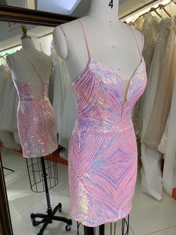 Knee Length Spaghetti Straps Lace Up Back Sleeveless Homecoming Dress