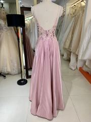 Deep V Neck Sexy Embroidery Bodice A Line Skirt Sexy Open Back Prom Dress