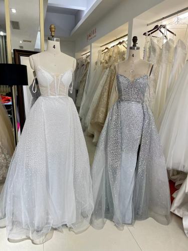 Mauve ivory grey new 2023 sparkle fabric sleeveless prom evening dresses with overskirt