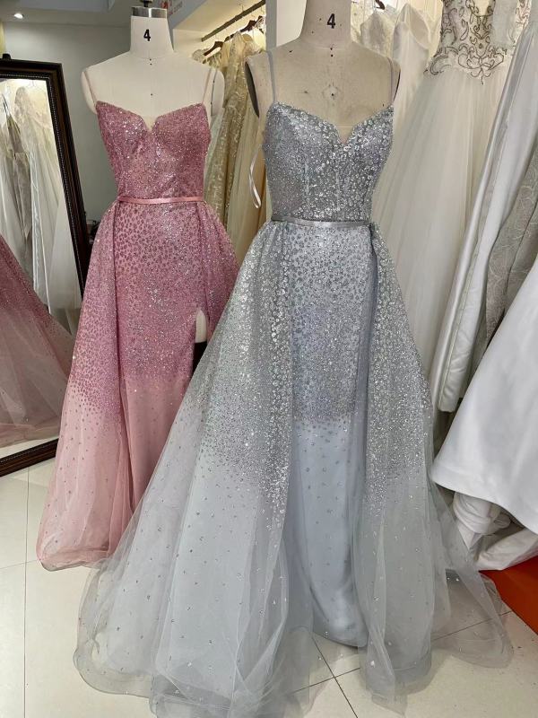 Mauve ivory grey new 2023 sparkle fabric sleeveless prom evening dresses with overskirt
