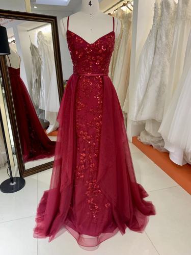 2023 New V neck flowers embroidery wedding dress mesh elegant for woman