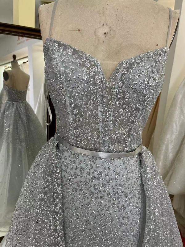 Mauve ivory grey new 2023 sparkle fabric sleeveless prom evening dresses with overskirt