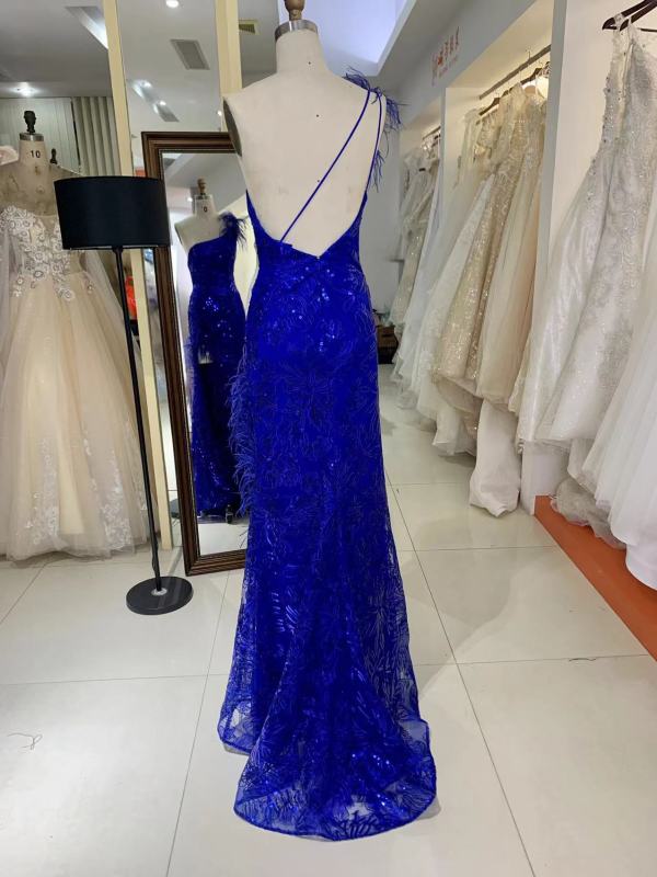 Sexy High Slit Fitted Mermaid Sleeveless Sequin One Shoulder Prom Dress