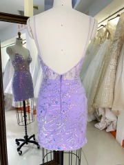 Lilac with sequined corset sleeveless short prom homecoming party dresses for teenagers