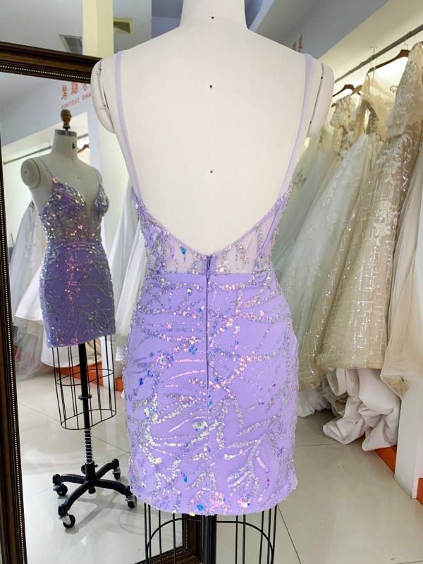 Lilac with sequined corset sleeveless short prom homecoming party dresses for teenagers