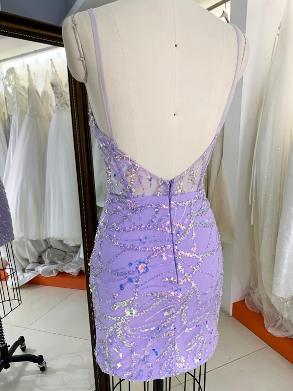 Lilac with sequined corset sleeveless short prom homecoming party dresses for teenagers