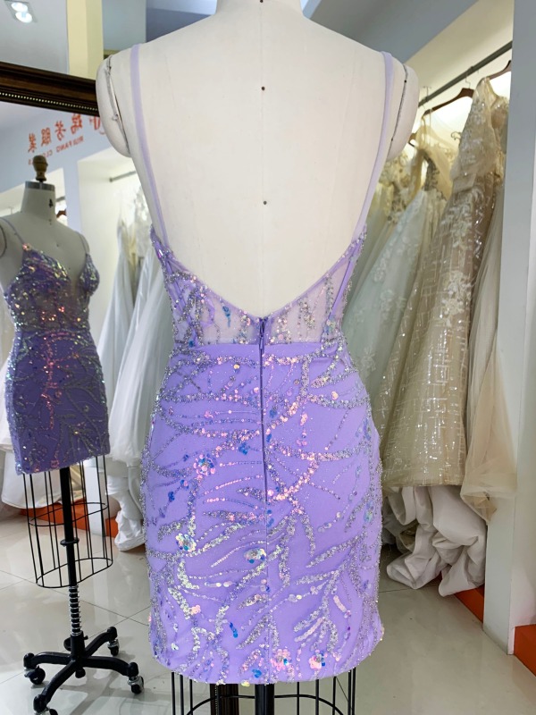 Lilac with sequined corset sleeveless short prom homecoming party dresses for teenagers
