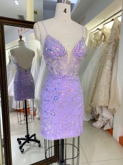 Lilac with sequined corset sleeveless short prom homecoming party dresses for teenagers