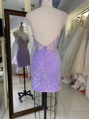 Lilac with sequined corset sleeveless short prom homecoming party dresses for teenagers
