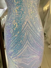 Light blue sleeveless with sequined pattern deep V neck open back fitted short prom homecoming dresses 30 - 99 pieces