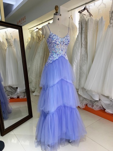 New luxury flower women elegant ruffle prom dresses evening gowns sexy