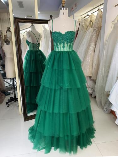 Jade beading embroidery boning ruffle women lady elegant party luxurious formal ball gown prom dresses