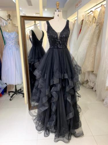 New american V neck ruffle prom dresses evening gowns sexy elegant