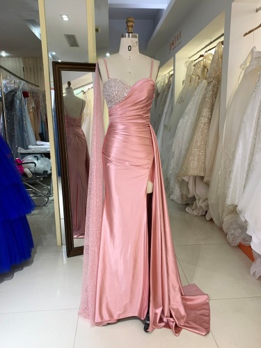 Women elegant glitter cape beading burst baby blue prom dress