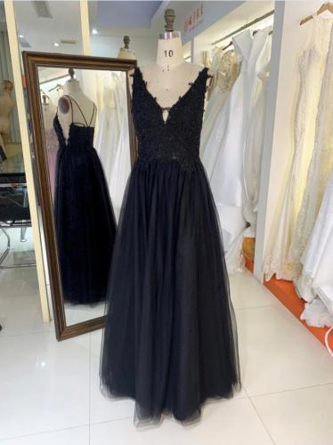 Embroidered black silver big busted mother of the bride ladies elegant guest wedding dress