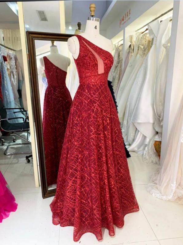 American red one shoulder 2023 evening gowns sexy elegant prom dresses
