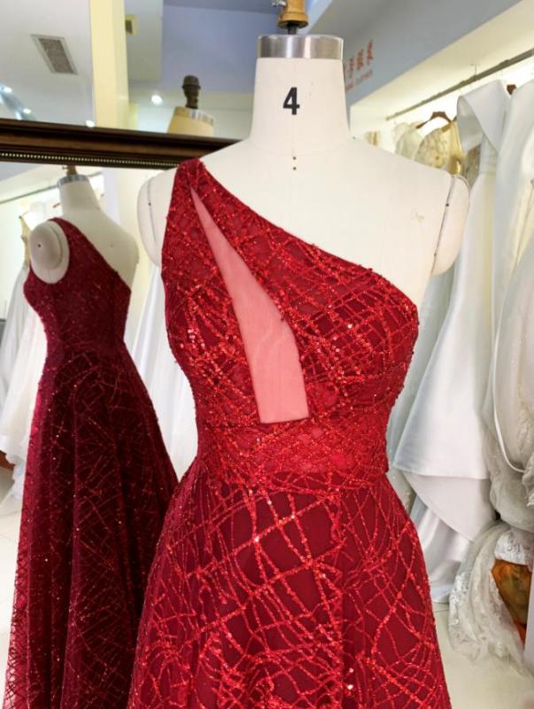 American red one shoulder 2023 evening gowns sexy elegant prom dresses