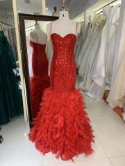 Red emerald wholesale mermaid sequin sleeveless fishtail feather mermaid prom evening dresses women lady elegant