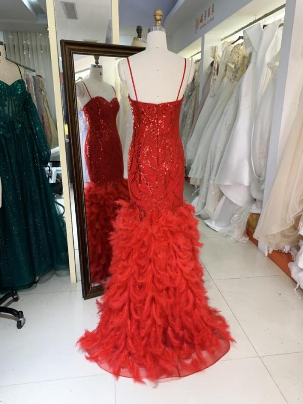 Red emerald wholesale mermaid sequin sleeveless fishtail feather mermaid prom evening dresses women lady elegant