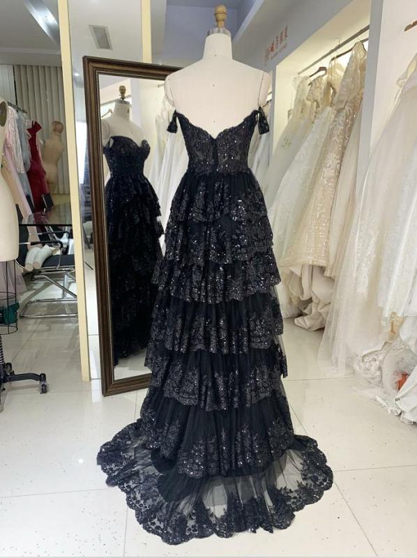 Factory wholesale Black off shoulder ruffle dresses dress arabic luxury prom evening mermaid gown