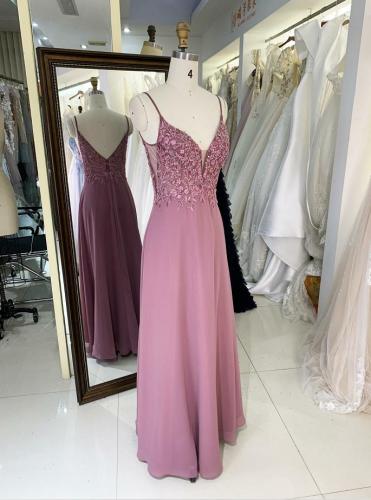 Wholesale new elegant purple beading embroidery long chiffon prom dresses