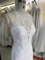White Embroidery tulle mermaid fitted halter neck bridal dresses with long train for wedding dress ball gown luxury brida