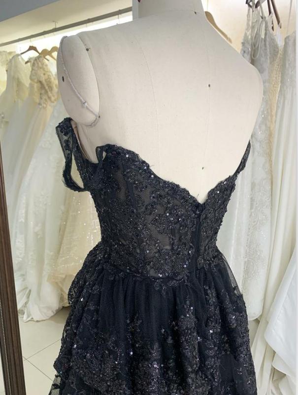 Factory wholesale Black off shoulder ruffle dresses dress arabic luxury prom evening mermaid gown