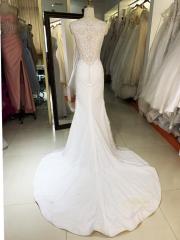 2023 new full handmade embroidery satin sleeveless luxury white bridal dresses with lomg train for wedding dress ball