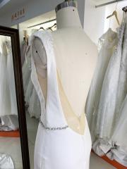 Bridal Strech jersey luxury satin sleeveless feather hand beading waist chain mermaid long wedding dresses