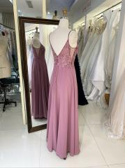 Wholesale new elegant purple beading embroidery long chiffon prom dresses 2023
