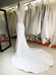 2023 new full handmade embroidery satin sleeveless luxury white bridal dresses with lomg train for wedding dress ball