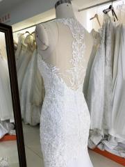 White Embroidery tulle mermaid fitted halter neck bridal dresses with long train for wedding dress ball gown luxury brida