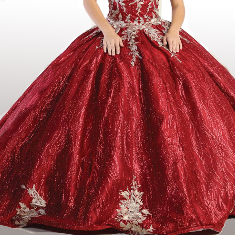 2023 new formal elegant strapless red gold embroidery quinceanera dresses
