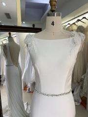 Bridal Strech jersey luxury satin sleeveless feather hand beading waist chain mermaid long wedding dresses