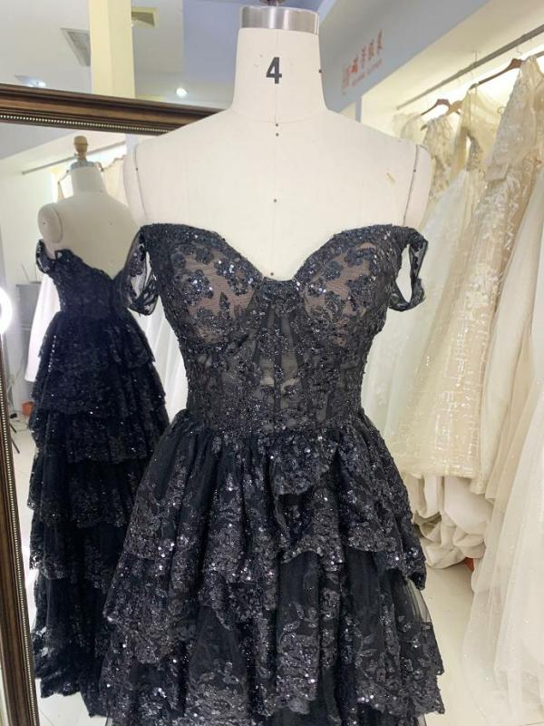 Factory wholesale Black off shoulder ruffle dresses dress arabic luxury prom evening mermaid gown