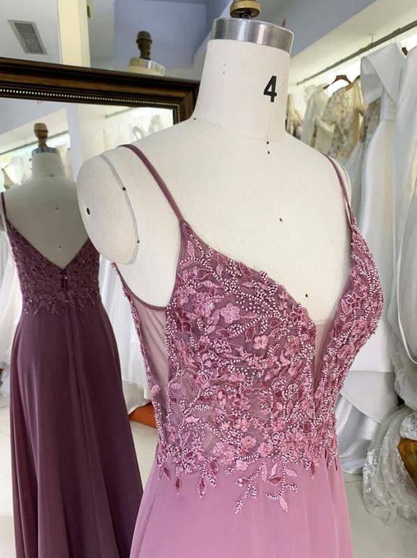 Wholesale new elegant purple beading embroidery long chiffon prom dresses 2023
